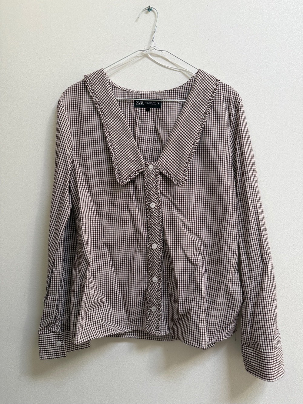 Zara Gingham Peter Pan Collar Top